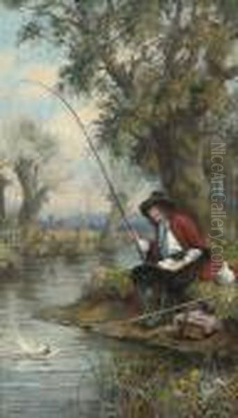 The Student Angler Oil Painting by Frank Moss Bennett