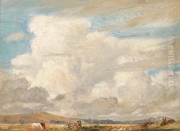 Cloudy Landscape With Horses Oil Painting by Frank Moss Bennett