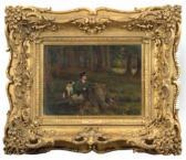 A Sportsman And His Dog In A Woodland Clearing Oil Painting by Frank Moss Bennett