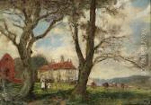 Scrooby Manor Oil Painting by Frank Moss Bennett