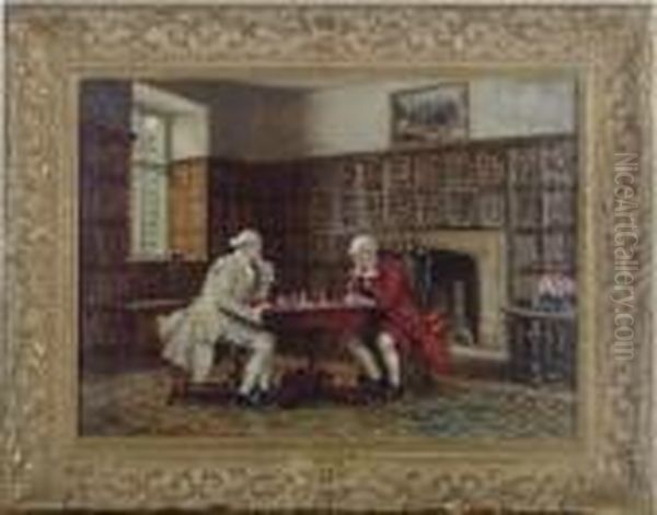 The Chess Match Oil Painting by Frank Moss Bennett