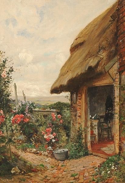 A Cottage Garden. Oil Painting by Frank Moss Bennett