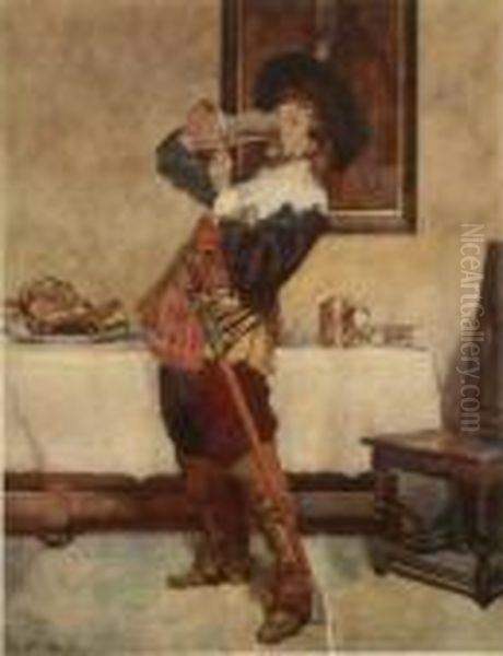 Cavalier Drinking From A Tankard Oil Painting by Frank Moss Bennett