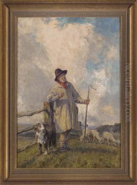 A Shepherd And His Flock Oil Painting by Frank Moss Bennett