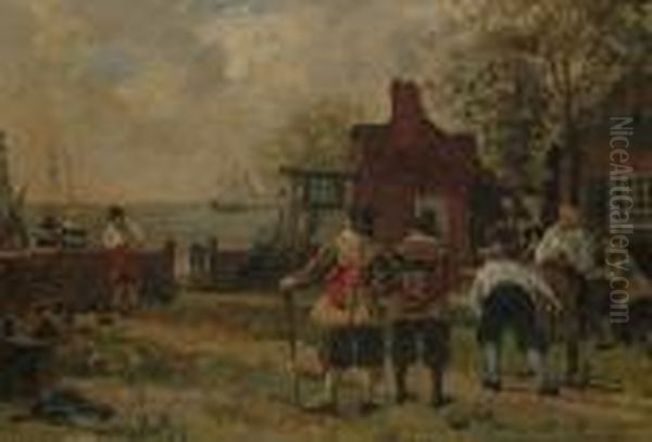 Drake Playing Bowls Before The Armada Oil Painting by Frank Moss Bennett