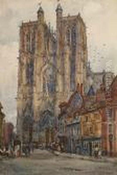 View Of Chartres Cathedral Oil Painting by Frank Moss Bennett