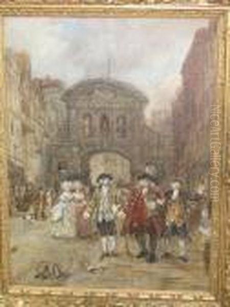 Doctor Johnson And Boswell At Temple Bar (the Gateway To London) Oil Painting by Frank Moss Bennett