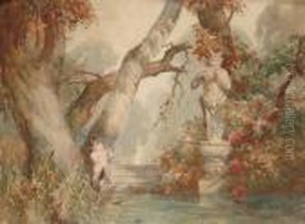 Pan And The Fawn Oil Painting by Frank Moss Bennett