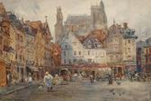 Market Square At Chartres Oil Painting by Frank Moss Bennett