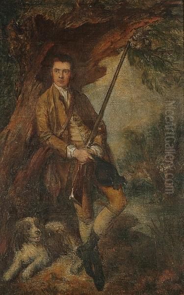 After Gainsborough, William Poyntz And His Dog Amber Oil Painting by Frank Moss Bennett