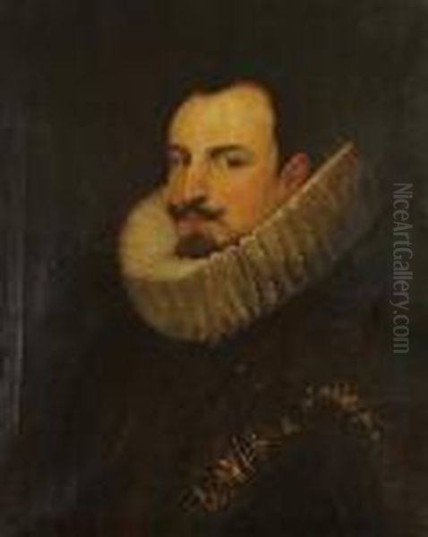 After, Velazquez; Portrait, Bust Length Of A Gentleman In A Ruff And A Brocade Doublet Oil Painting by Frank Moss Bennett