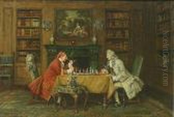 A Game Of Chess Oil Painting by Frank Moss Bennett