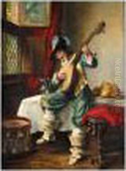 The Lute Player Oil Painting by Frank Moss Bennett