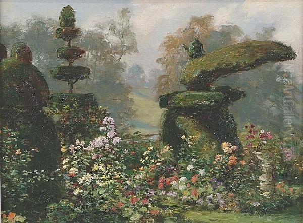 A Country Garden Oil Painting by Frank Moss Bennett