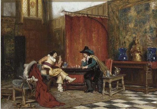 The Chessmates Oil Painting by Frank Moss Bennett