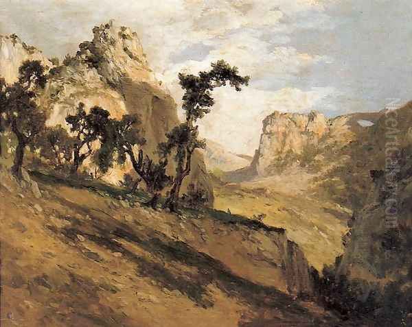 Robles y rocas Oil Painting by Carlos de Haes