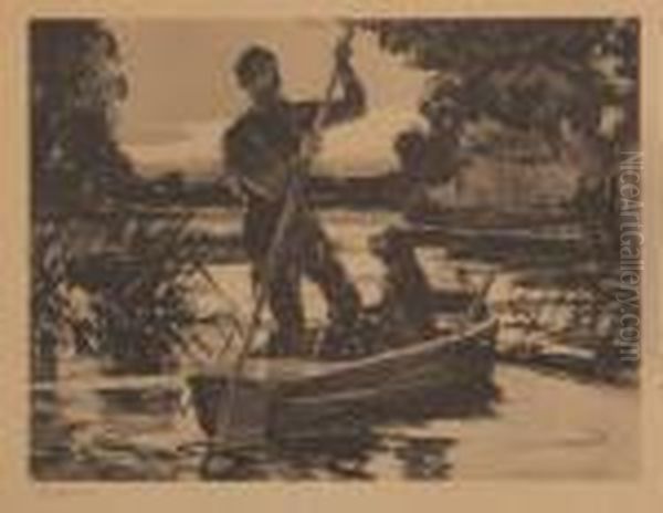 Hunter Poling Boat by Frank Weston Benson