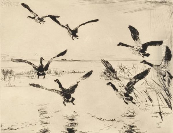 Rising Geese Oil Painting by Frank Weston Benson