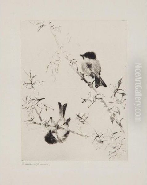 Chickadees Oil Painting by Frank Weston Benson