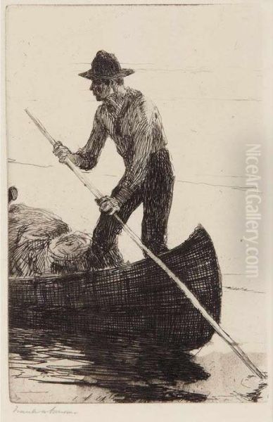 Riverman Oil Painting by Frank Weston Benson