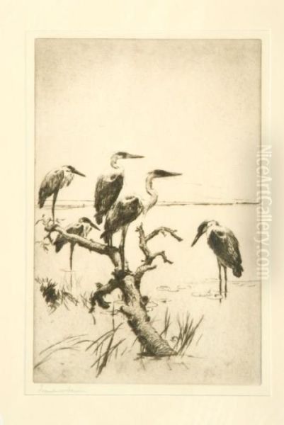 Herons At Rest Oil Painting by Frank Weston Benson