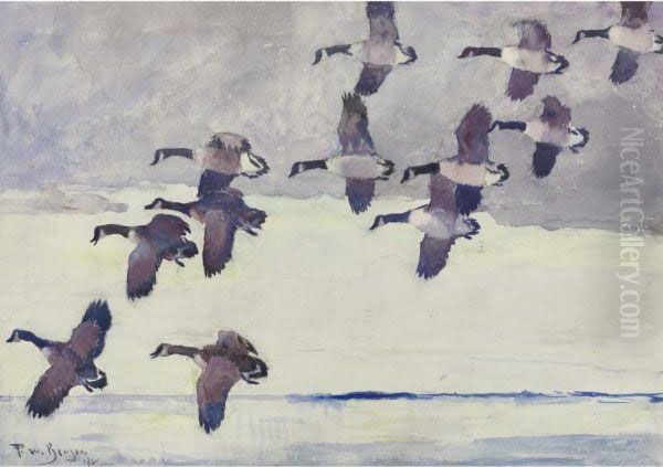 Flock Of Geese In Flight Oil Painting by Frank Weston Benson