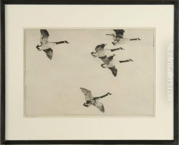 Geese In Flight Oil Painting by Frank Weston Benson