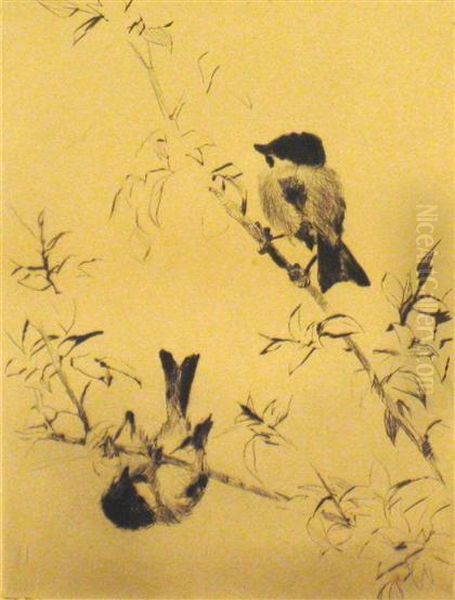 Chickadees Oil Painting by Frank Weston Benson