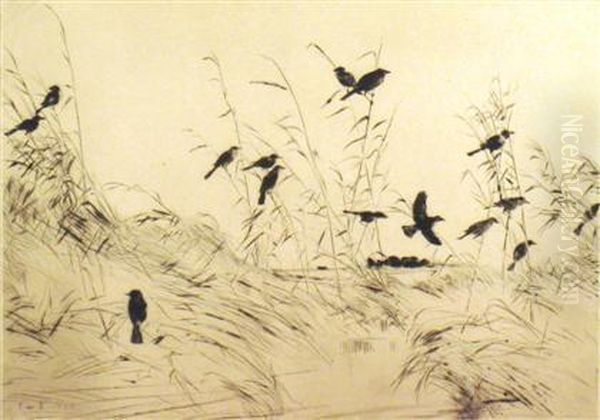 Blackbirds And Rushes Oil Painting by Frank Weston Benson