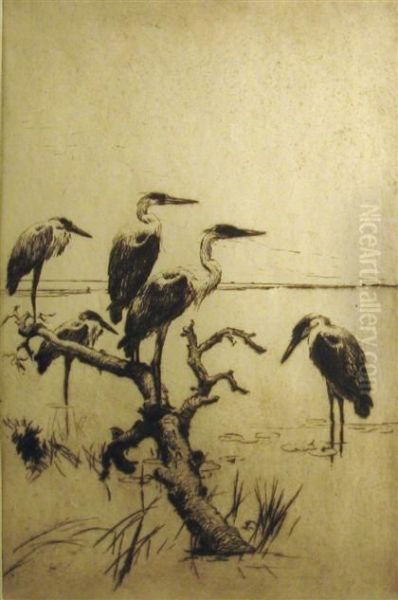 Herons At Rest Oil Painting by Frank Weston Benson