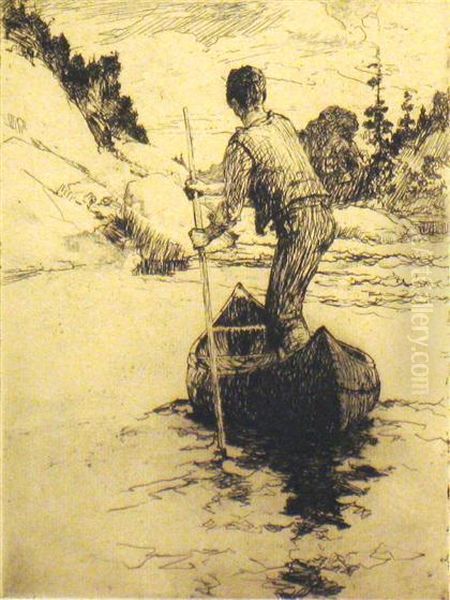 Canoe Man Oil Painting by Frank Weston Benson