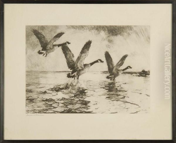 Geese Rising Oil Painting by Frank Weston Benson