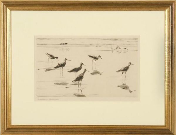 Ten Yellowlegs Oil Painting by Frank Weston Benson