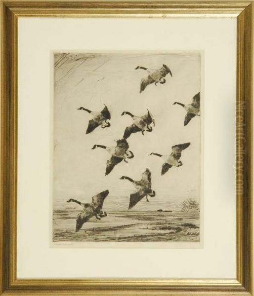 Hovering Geese Oil Painting by Frank Weston Benson