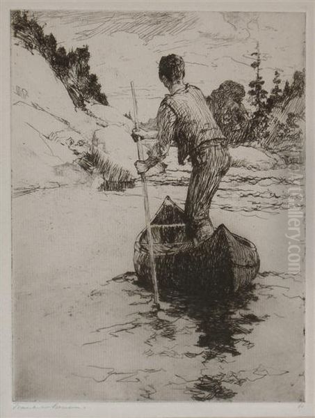 Canoe Man Oil Painting by Frank Weston Benson