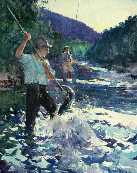 Landing The Big One Oil Painting by Frank Weston Benson