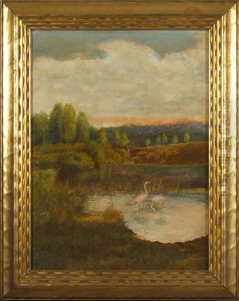 Flamingos In Pond Oil Painting by Frank Weston Benson