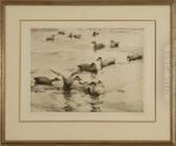 Depicting Ducks Inflight. Oil Painting by Frank Weston Benson