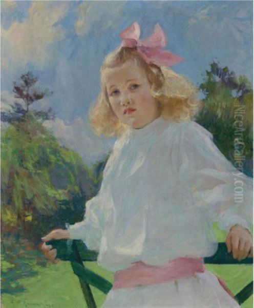 Girl With Pink Bow Oil Painting by Frank Weston Benson