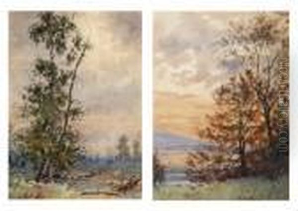 First Snowfall And Sunset Landscape Oil Painting by Frank Weston Benson