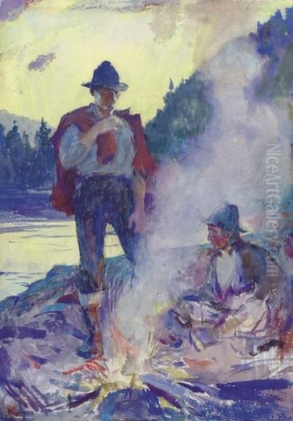 Campfire Oil Painting by Frank Weston Benson