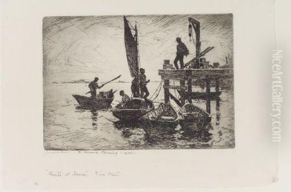 Boats At Dawn Oil Painting by Frank Weston Benson