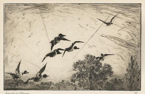 Over The Tree Tops; Incoming Geese Oil Painting by Frank Weston Benson