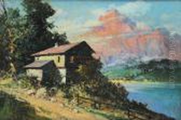 Veduta Montana Con Lago Oil Painting by Cesare Bentivoglio