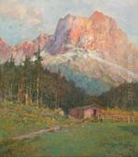 Casolare Con Bosco In Montagna Oil Painting by Cesare Bentivoglio