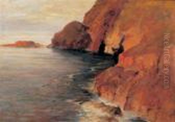 Punta Chiappa, La Grotta Dell'eremita Oil Painting by Cesare Bentivoglio