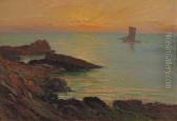 Marina Al Tramonto Oil Painting by Cesare Bentivoglio