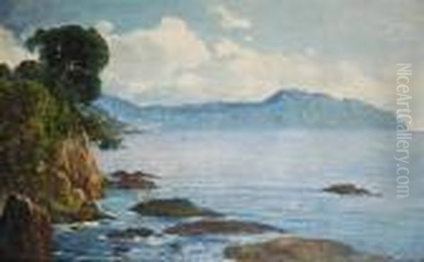 Veduta Della Costa Ligure Oil Painting by Cesare Bentivoglio