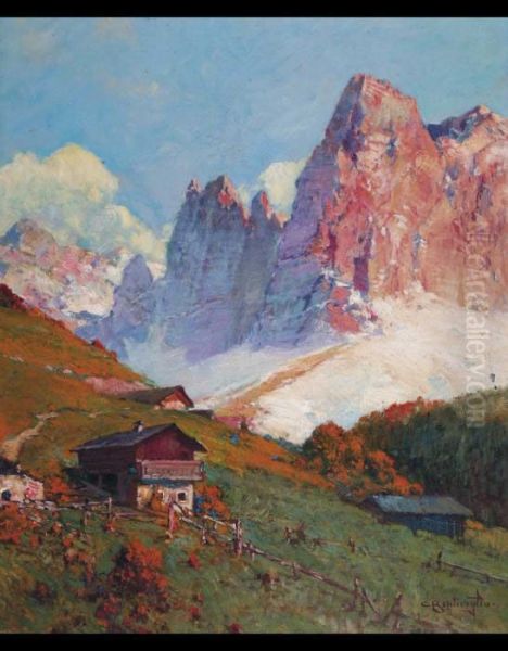 Montagne Rosate Sulle Dolomiti Oil Painting by Cesare Bentivoglio