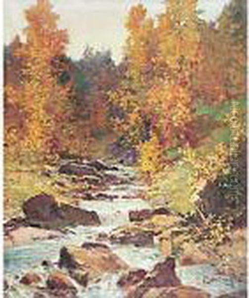 Torrente Tra Gli Alberi Oil Painting by Cesare Bentivoglio